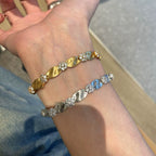 Silk ribbon brushed gold water ripple copper alloy bracelet