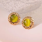 Cat-eye small round diamond pattern colorful gold-edged button style stainless steel stud earrings