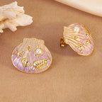 Oil-dripping seashell stainless steel starfish and conch earrings