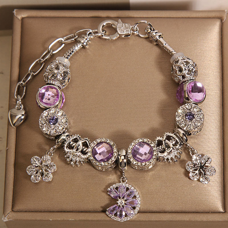 Vintage Purple Series Glass Bead Alloy Bracelet