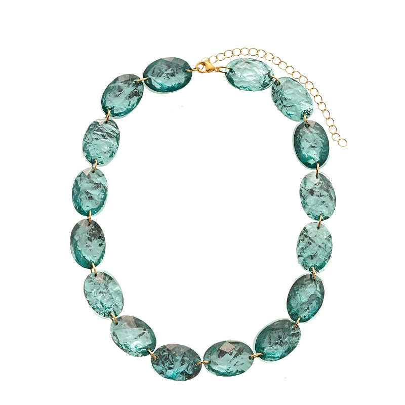 Retro niche resin oval geometric clavicle chain