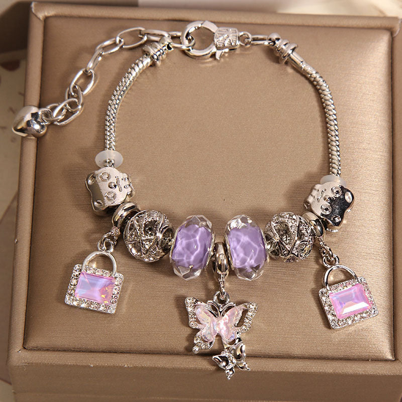 Vintage Purple Series Glass Bead Alloy Bracelet