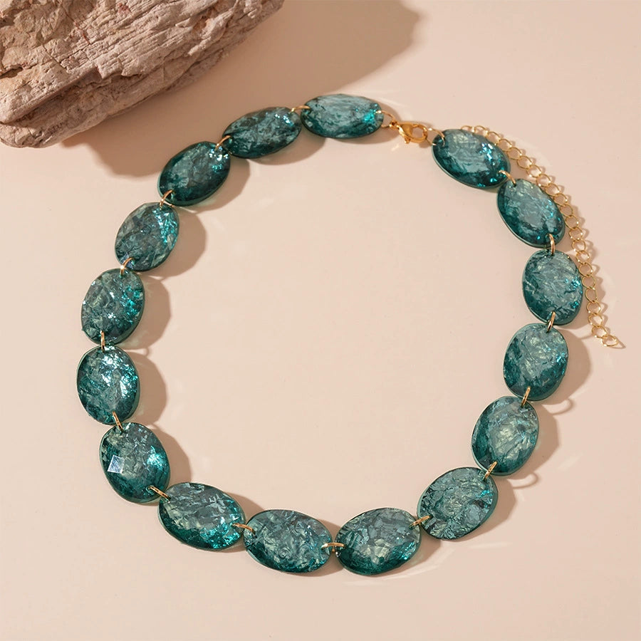 Retro niche resin oval geometric clavicle chain