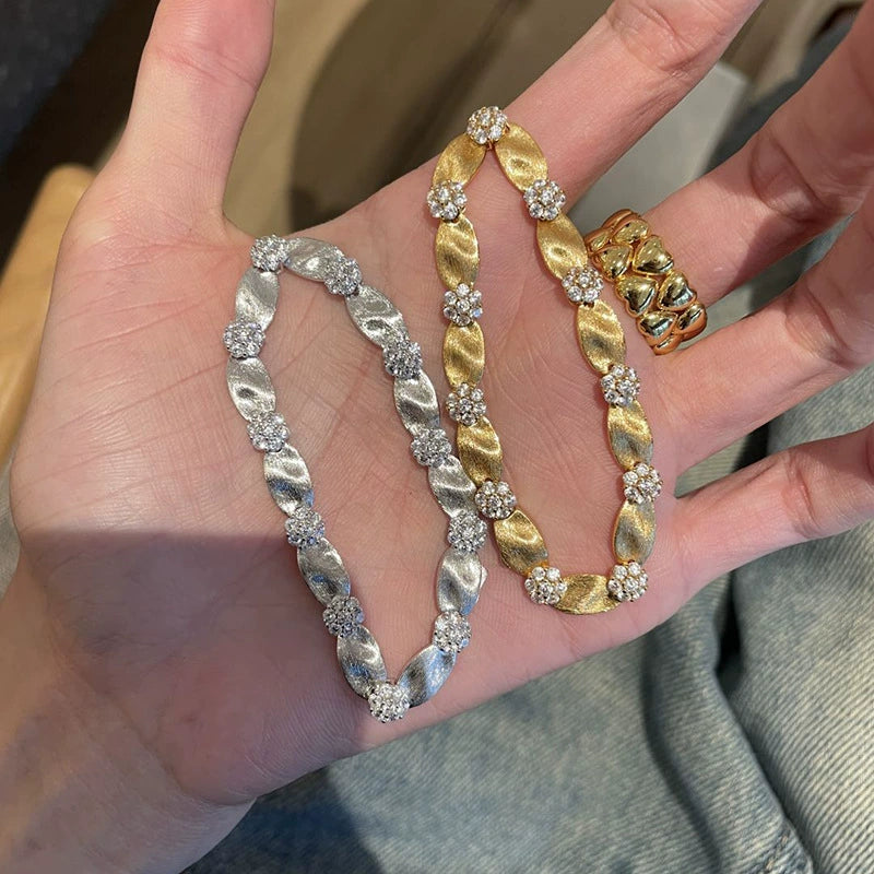 Silk ribbon brushed gold water ripple copper alloy bracelet