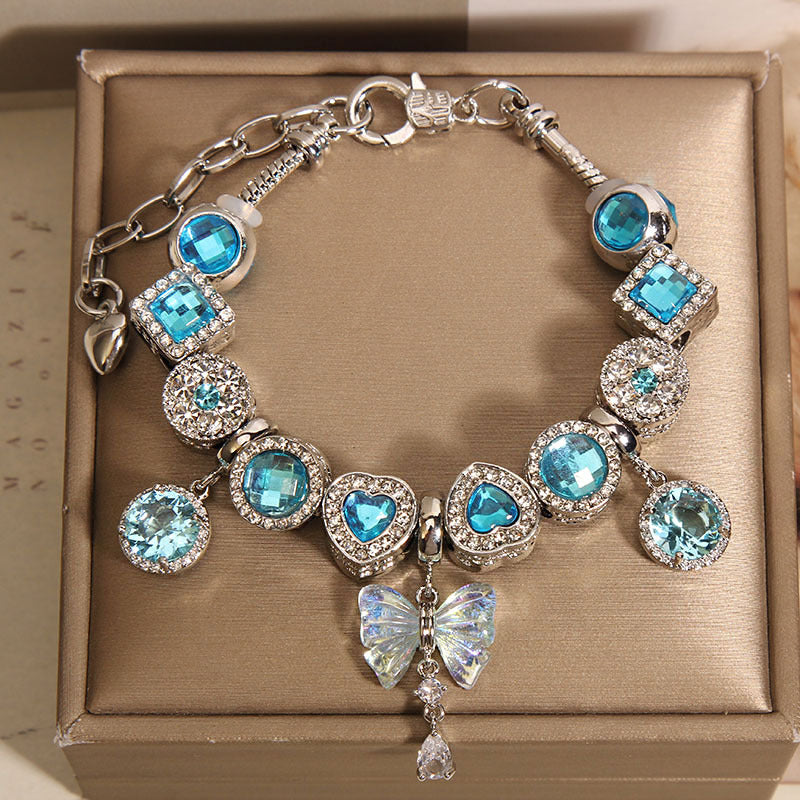 Vintage Aquamarine Series Glass Alloy Bracelet