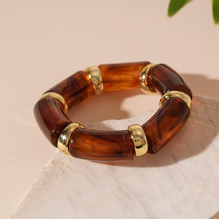 Vintage Gradient Acrylic Geometric Bamboo Joint Elastic Bracelet