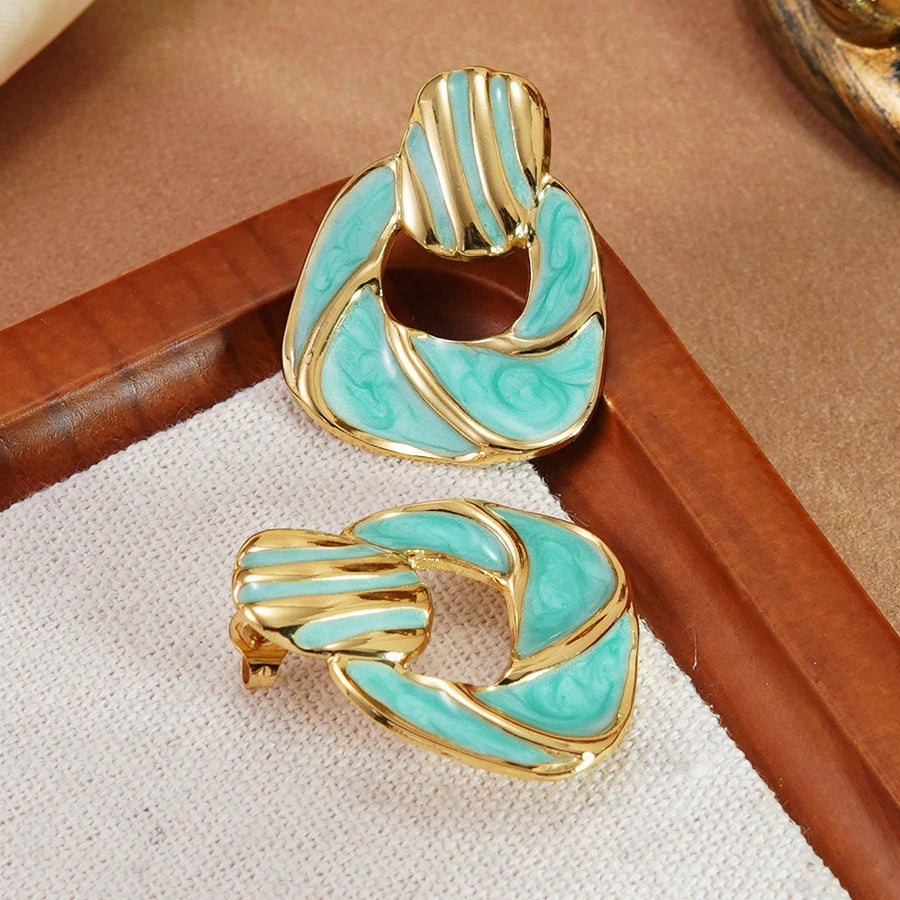 Enameled Geometric Square Stainless Steel Earrings