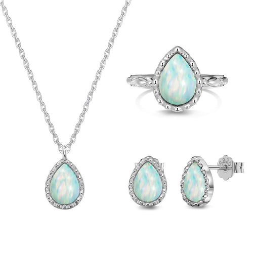 925 Silver Water Drop Opal Inlaid Set