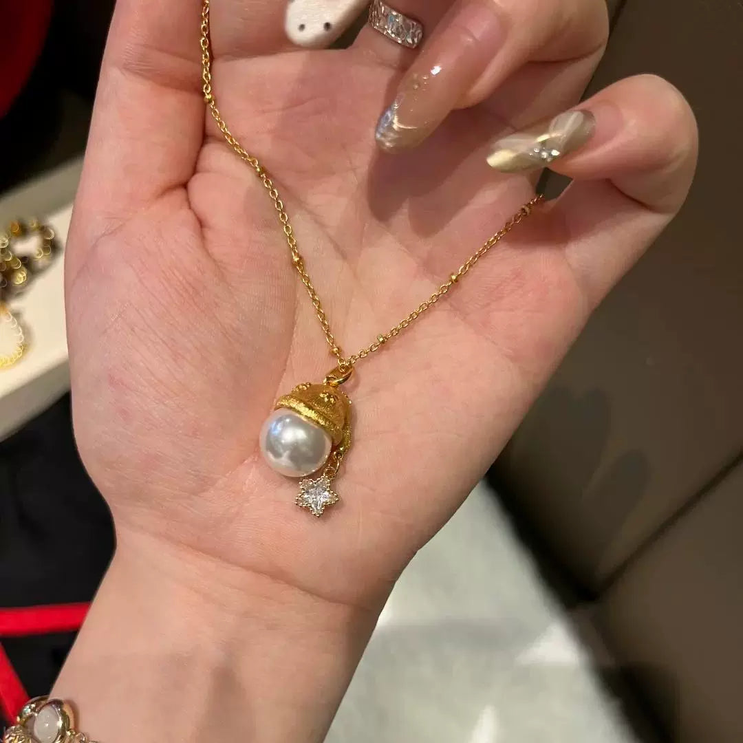 Christmas hat star pearl copper alloy pendant