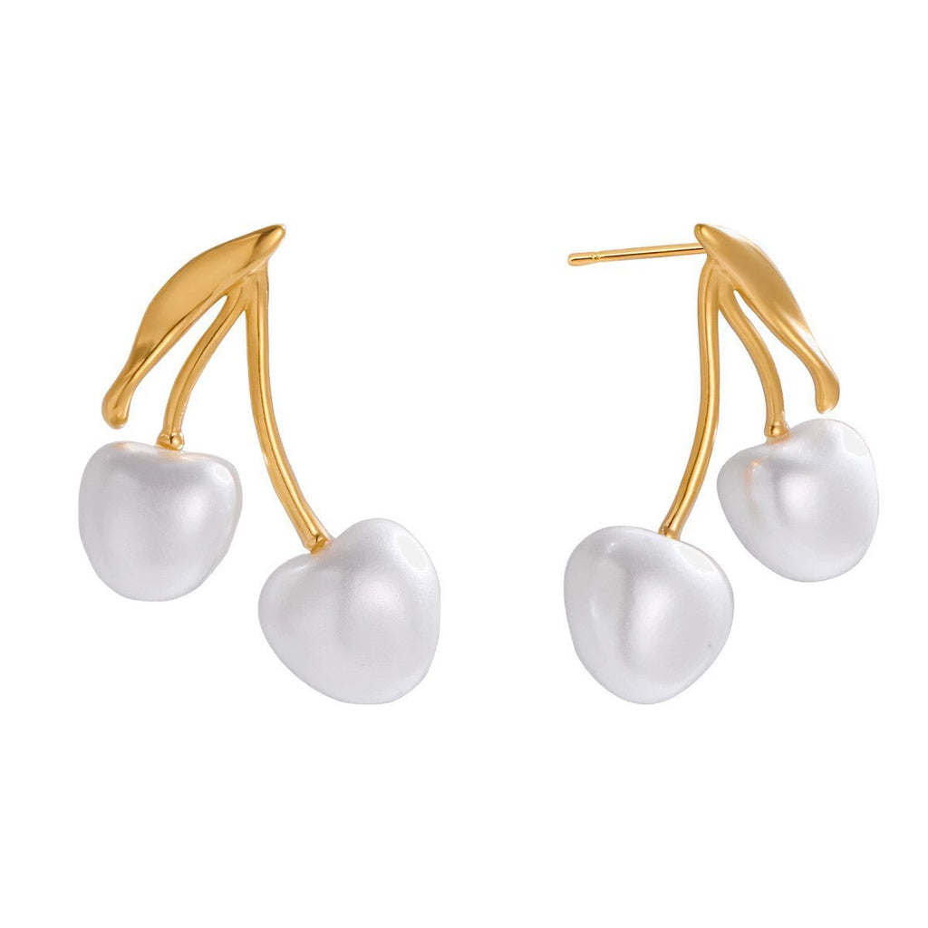 Cherry stainless steel imitation pearl earrings