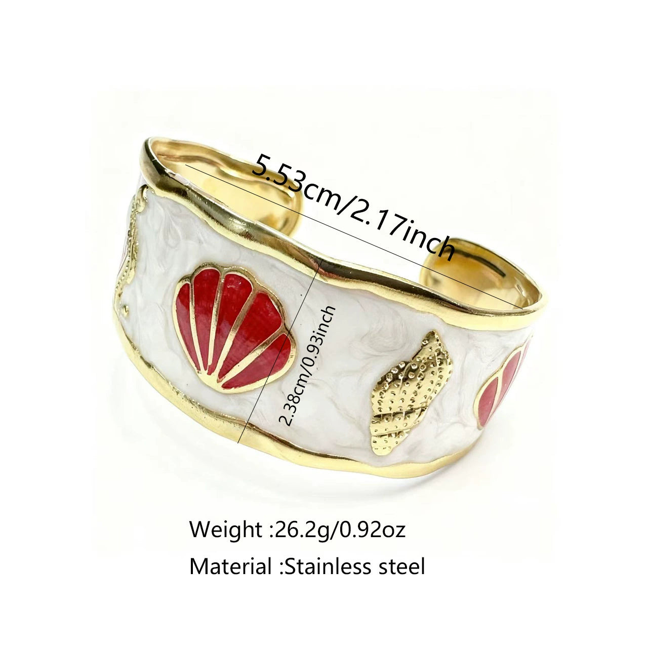 Seashell and conch oil-dripping stainless steel C-shaped open bracelet