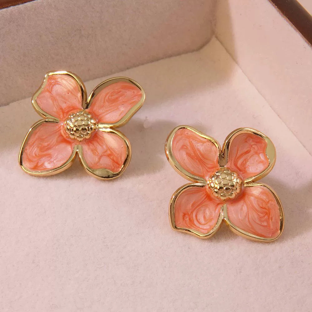 French retro glaze court style tulip petal stainless steel stud earrings