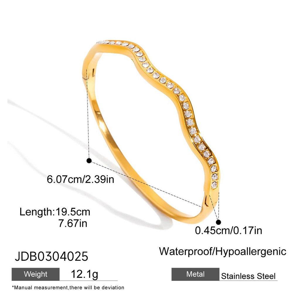 Zircon colorfast, luxurious and high-end stainless steel open bangle.