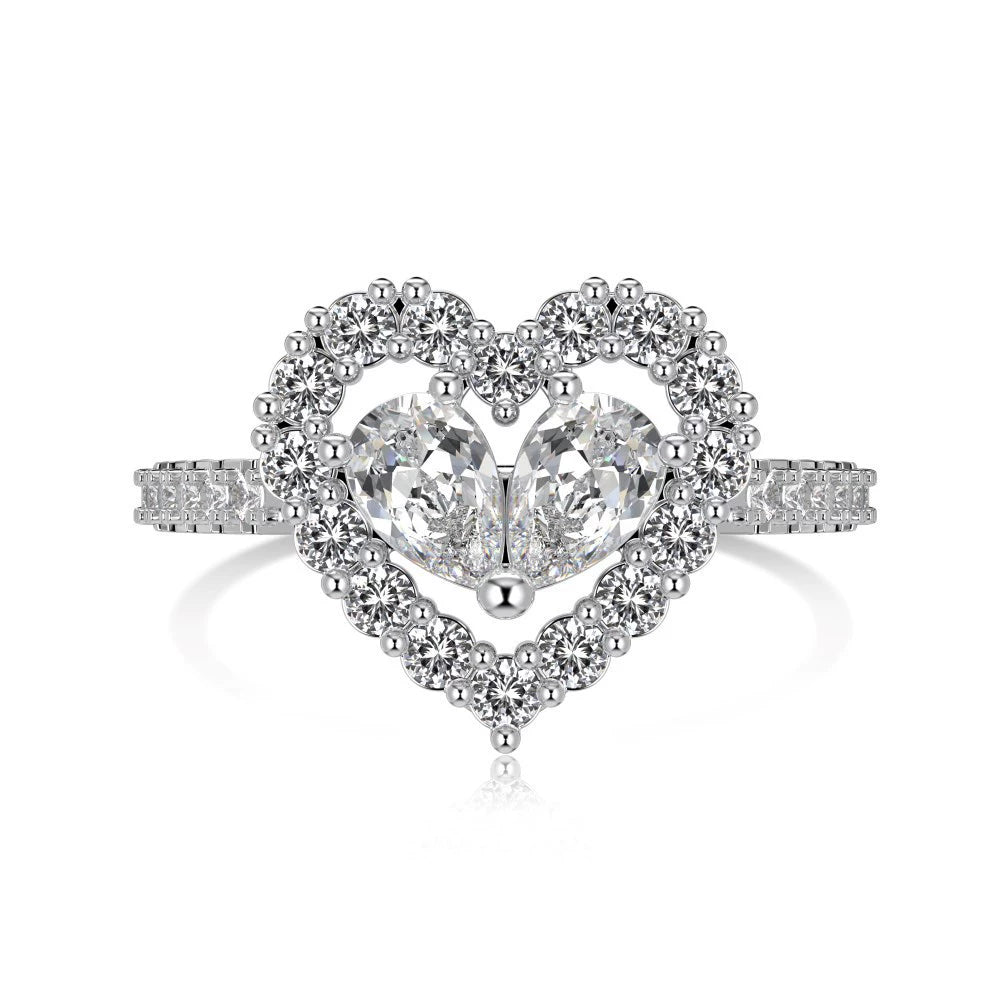 925 Silver Heart Hollow Pink Zircon Inlaid Diamond Set