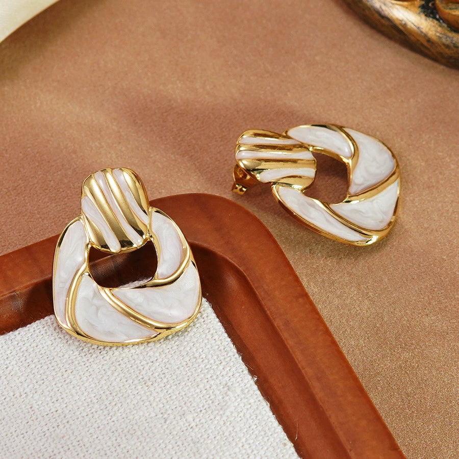 Enameled Geometric Square Stainless Steel Earrings