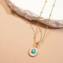 Vintage Turquoise Zircon Oval Stainless Steel Clavicle Multi-Layer Chain