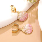 Oil-dripping shell stainless steel fan-shaped earrings