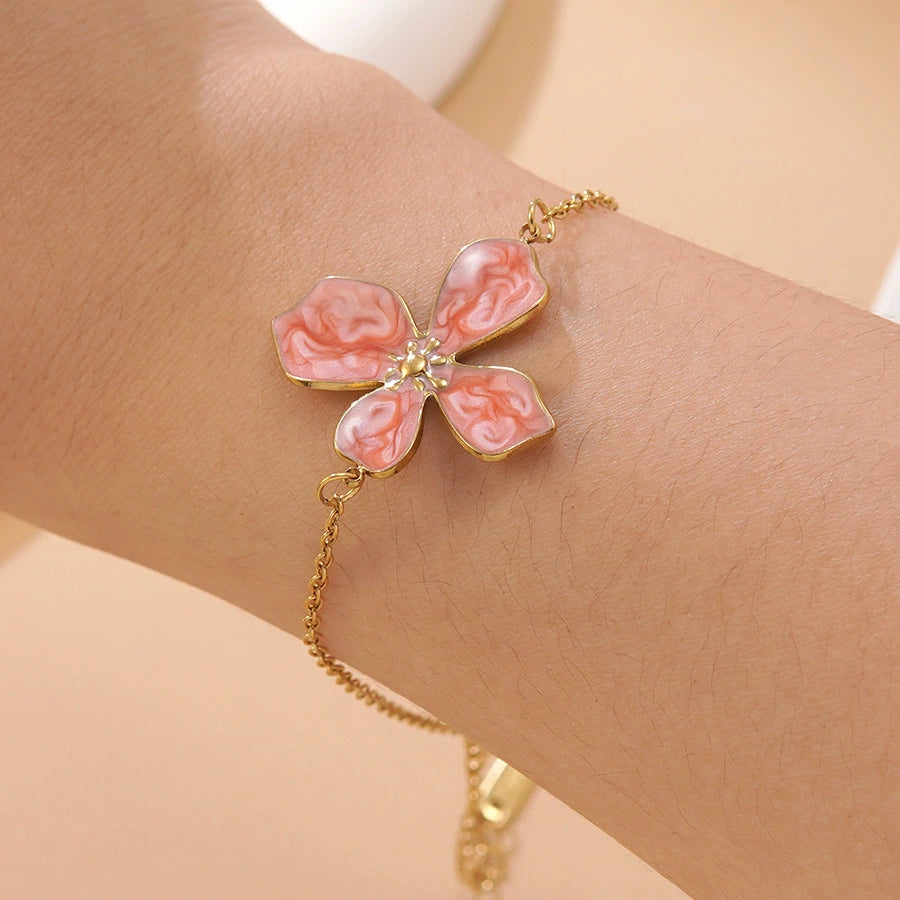 Oil-drop flower elegant stainless steel necklace and bracelet