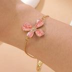 Oil-drop flower elegant stainless steel necklace and bracelet