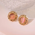 Cat-eye small round diamond pattern colorful gold-edged button style stainless steel stud earrings