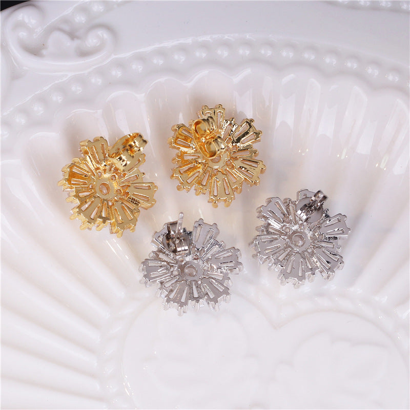 Flower Zircon Copper Alloy Earrings