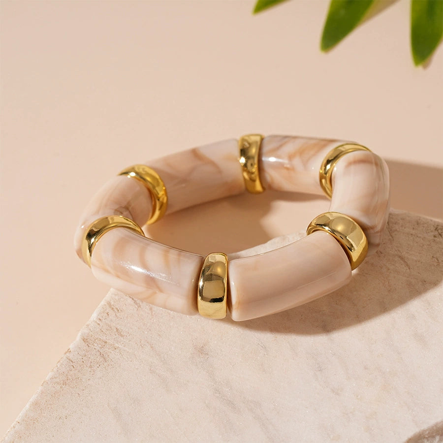 Vintage Gradient Acrylic Geometric Bamboo Joint Elastic Bracelet