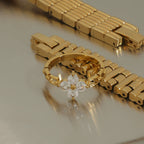 Stainless steel zircon four-leaf clover ring