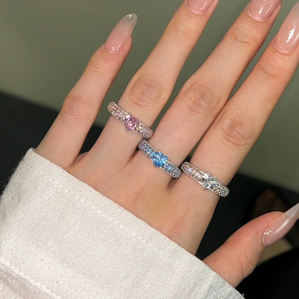 925 Sterling Silver Sweet Rainbow Barbie Heart-Shaped Zirconia Ring