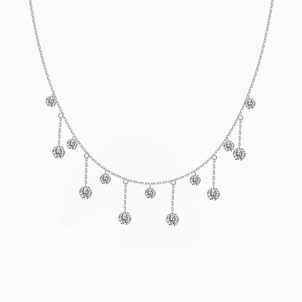 925 Sterling Silver Crystal Pendant Tassel Necklace
