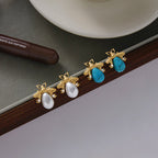Turquoise, zircon, imitation pearl stainless steel stud earrings