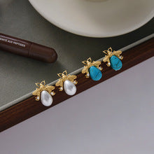 Turquoise, zircon, imitation pearl stainless steel stud earrings
