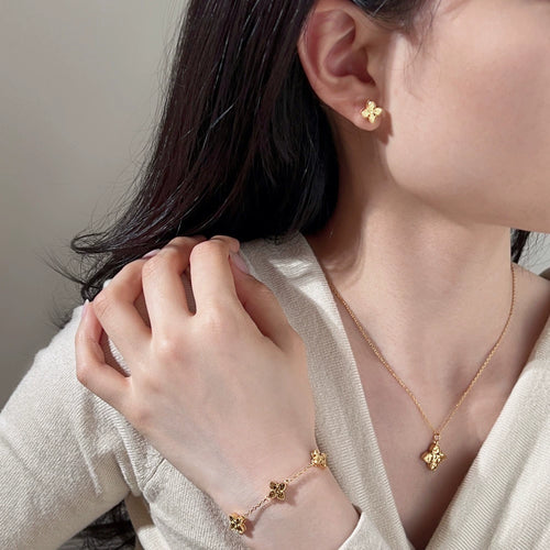 925 Sterling Silver Luxury Four-Leaf Clover Sparkling Set