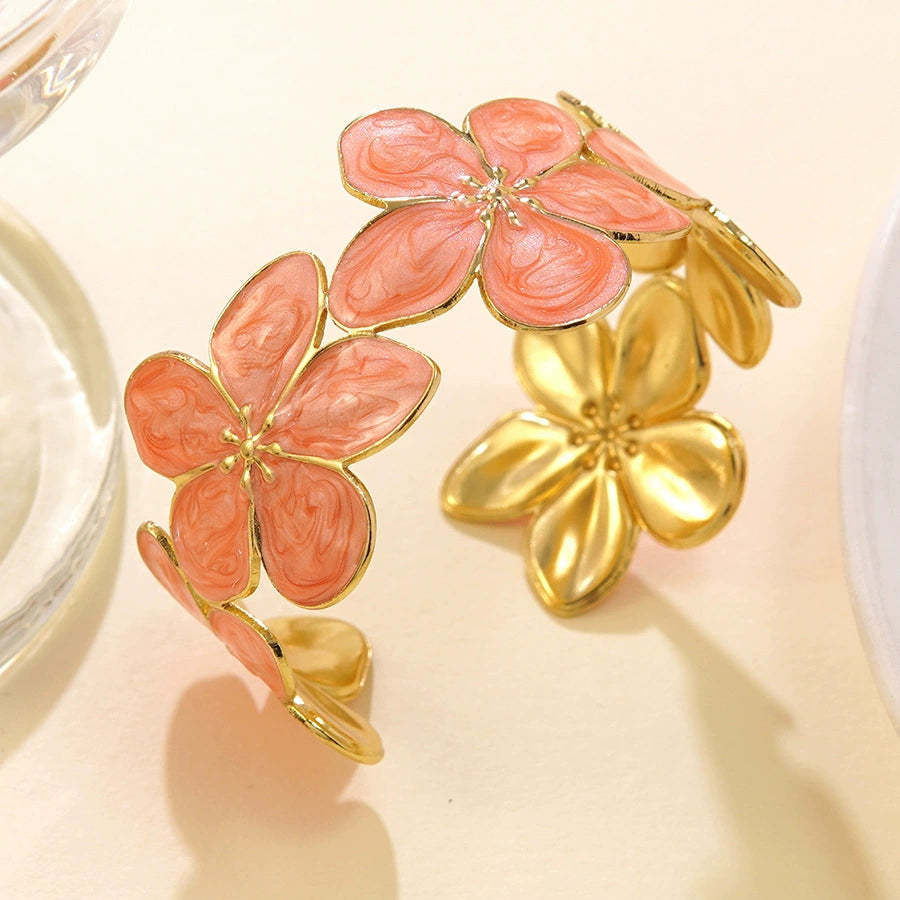 Oil-dripping flower stainless steel C-shaped open bracelet