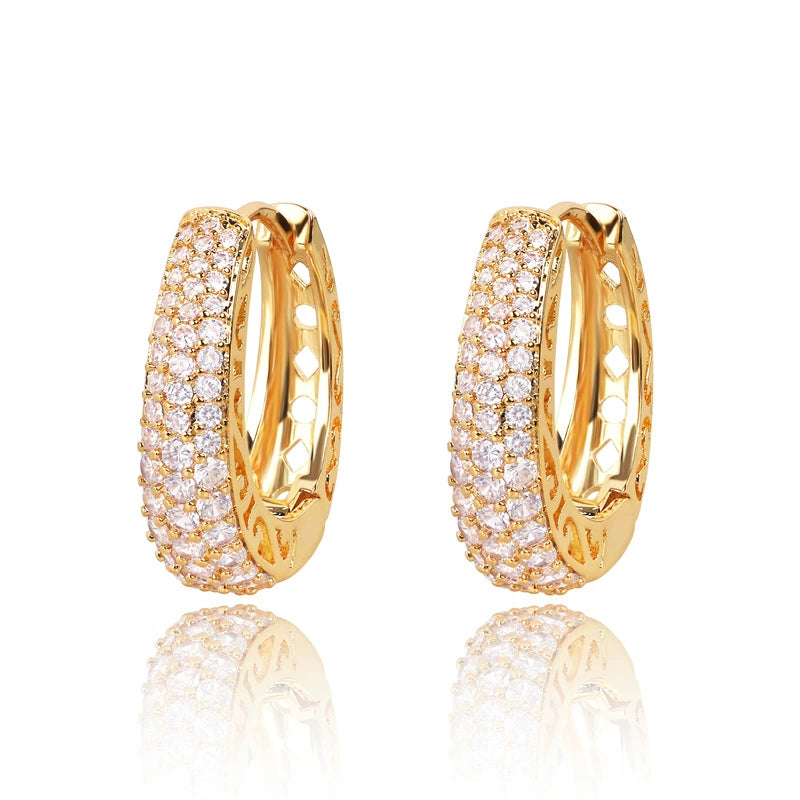 Zirconia-set French brass earrings