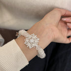 Natural rose quartz full zircon bow snowflake bracelet