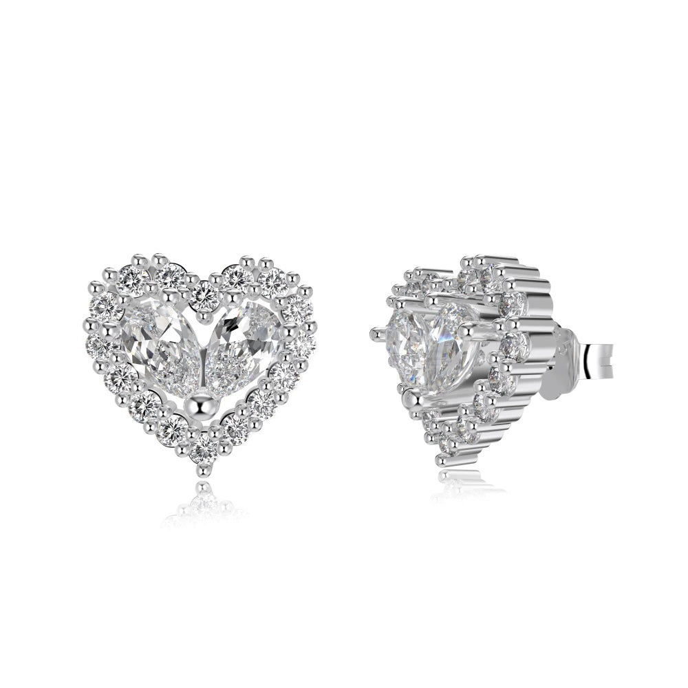 925 Silver Heart Hollow Pink Zircon Inlaid Diamond Set