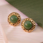 Cat-eye small round diamond pattern colorful gold-edged button style stainless steel stud earrings