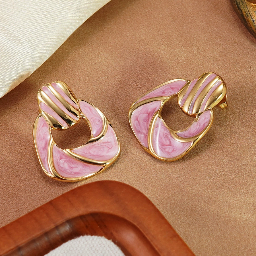 Enameled Geometric Square Stainless Steel Earrings