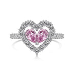 925 Silver Heart Hollow Pink Zircon Inlaid Diamond Set