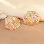 Oil-dripping seashell stainless steel starfish and conch earrings