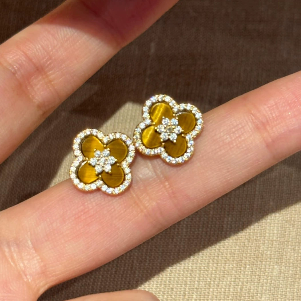 虎眼四叶花铜合金手链项链套装