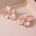 French Vintage Drip Glaze Court Style Tulip Petal Stainless Steel Earrings