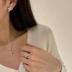 925 Silver Flower Butterfly Full Diamond Three-Piece Set
