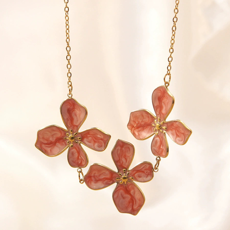 Oil-drop flower elegant stainless steel necklace and bracelet