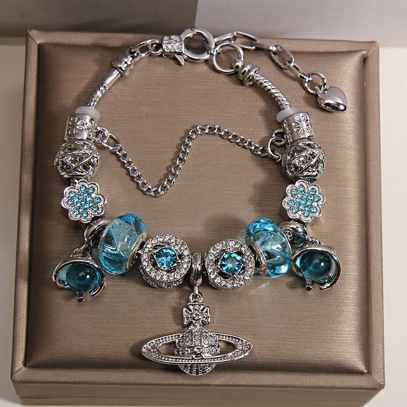 Vintage Aquamarine Series Glass Alloy Bracelet