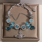 Vintage Aquamarine Series Glass Alloy Bracelet
