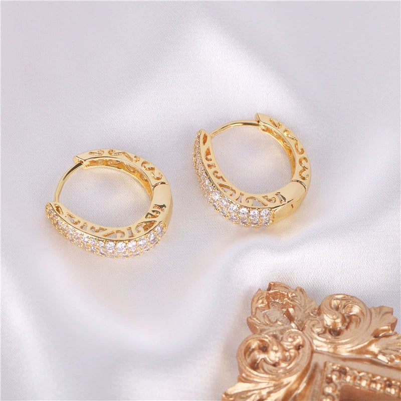 Zirconia-set French brass earrings