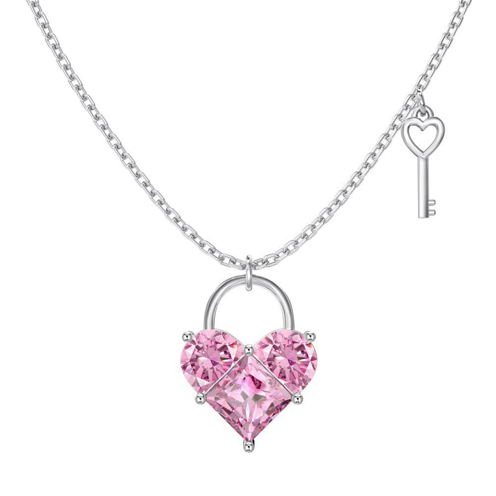 925 Sterling Silver Sugar Cube Heart-Shaped Zircon Necklace with Exquisite Sparkling Finish