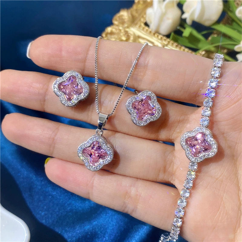 Zircon Colored Crystal Petal Zircon Necklace Set