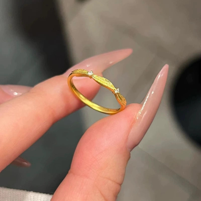 Angel Wings Four-Leaf Clover Diamond Brass Alloy Ring